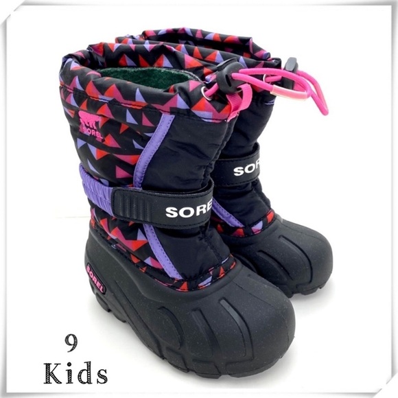 SOREL Youth Flurry Print Winter Snow Shell Boot in purple with Black 1755432010 - Picture 1 of 12